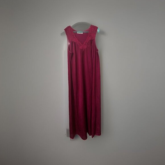Vassarette Pink Sleeveless Slip Nightgown, Sz M, Sheer V Neck, Flowy Maxi Retro - Picture 1 of 6